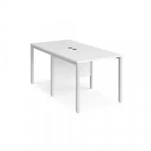 Maestro 25 back to back straight desks 800mm x 1600mm – white bench leg frame, white top