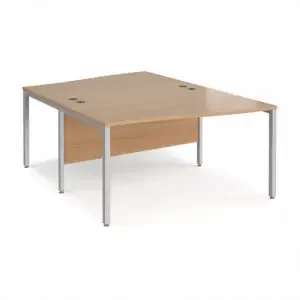 Maestro 25 back to back wave desks 1400mm deep – silver bench leg frame, beech top