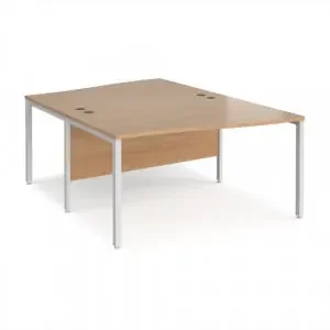Maestro 25 back to back wave desks 1400mm deep – white bench leg frame, beech top
