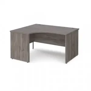 Maestro 25 left hand ergonomic desk 1400mm wide – grey oak top with panel end leg