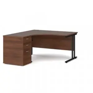 Maestro 25 left hand ergonomic desk 1400mm with black cantilever frame and desk high pedestal – walnut