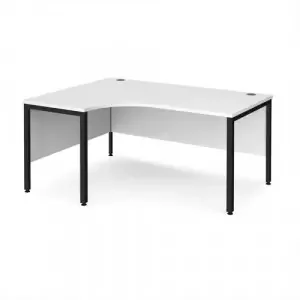 Maestro 25 left hand ergonomic desk 1600mm wide – black bench leg frame, white top