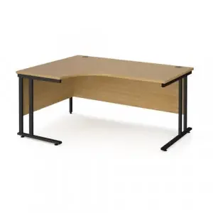 Maestro 25 left hand ergonomic desk 1600mm wide – black cantilever leg frame, oak top