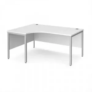 Maestro 25 left hand ergonomic desk 1600mm wide – silver bench leg frame, white top