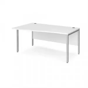 Maestro 25 left hand wave desk 1600mm wide – silver bench leg frame, white top