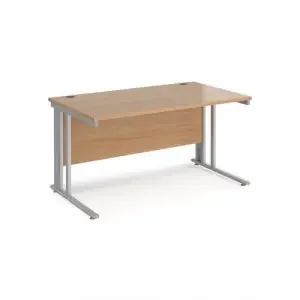 Maestro 25 straight desk 1400mm x 800mm – silver cable managed leg frame, beech top