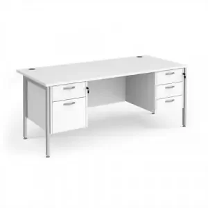 Maestro 25 straight desk 1800mm x 800mm with 2 and 3 drawer pedestals – silver H-frame leg, white top