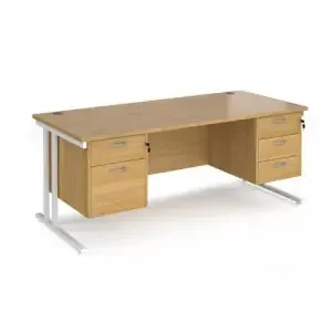 Maestro 25 straight desk 1800mm x 800mm with 2 and 3 drawer pedestals – white cantilever leg frame, oak top