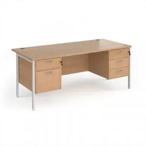 Maestro 25 straight desk 1800mm x 800mm with 2 and 3 drawer pedestals – white H-frame leg, beech top