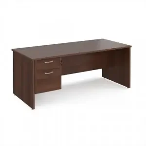Maestro 25 straight desk 1800mm x 800mm with 2 drawer pedestal – walnut top with panel end leg