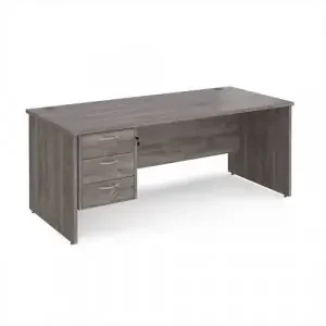 Maestro 25 straight desk 1800mm x 800mm with 3 drawer pedestal – grey oak top with panel end leg