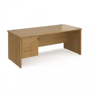 Maestro 25 straight desk 1800mm x 800mm with 3 drawer pedestal – oak top with panel end leg