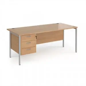 Maestro 25 straight desk 1800mm x 800mm with 3 drawer pedestal – silver H-frame leg, beech top