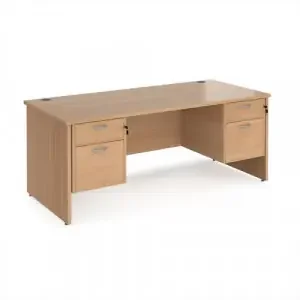 Maestro 25 straight desk 1800mm x 800mm with two x 2 drawer pedestals – beech top with panel end leg