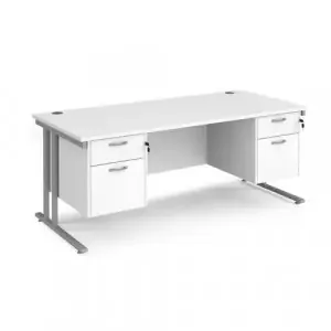 Maestro 25 straight desk 1800mm x 800mm with two x 2 drawer pedestals – silver cantilever leg frame, white top