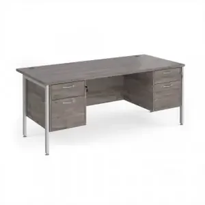Maestro 25 straight desk 1800mm x 800mm with two x 2 drawer pedestals – silver H-frame leg, grey oak top