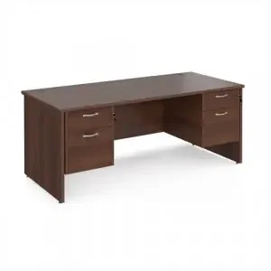 Maestro 25 straight desk 1800mm x 800mm with two x 2 drawer pedestals – walnut top with panel end leg