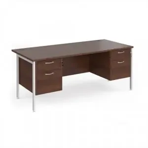 Maestro 25 straight desk 1800mm x 800mm with two x 2 drawer pedestals – white H-frame leg, walnut top