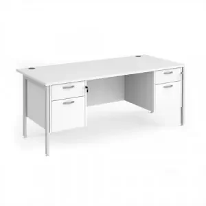 Maestro 25 straight desk 1800mm x 800mm with two x 2 drawer pedestals – white H-frame leg, white top