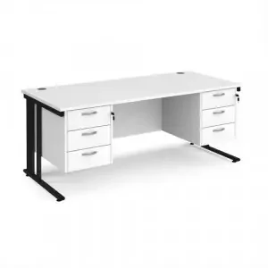 Maestro 25 straight desk 1800mm x 800mm with two x 3 drawer pedestals – black cable managed leg frame, white top