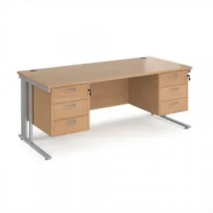 Maestro 25 straight desk 1800mm x 800mm with two x 3 drawer pedestals – silver cable managed leg frame, beech top
