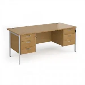 Maestro 25 straight desk 1800mm x 800mm with two x 3 drawer pedestals – silver H-frame leg, oak top