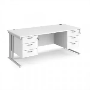Maestro 25 straight desk 1800mm x 800mm with two x 3 drawer pedestals – white cable managed leg frame, white top