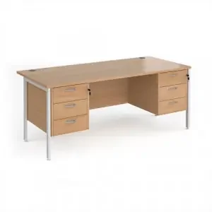 Maestro 25 straight desk 1800mm x 800mm with two x 3 drawer pedestals – white H-frame leg, beech top