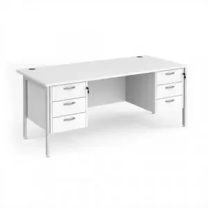 Maestro 25 straight desk 1800mm x 800mm with two x 3 drawer pedestals – white H-frame leg, white top
