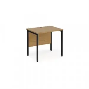 Maestro 25 straight desk 800mm x 600mm – black H-frame leg, oak top