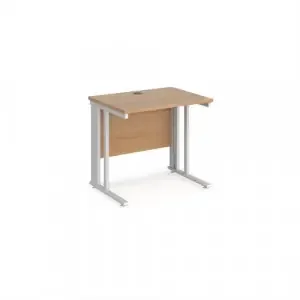 Maestro 25 straight desk 800mm x 600mm – white cable managed leg frame, beech top