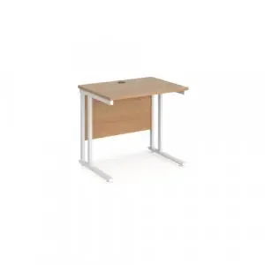 Maestro 25 straight desk 800mm x 600mm – white cantilever leg frame, beech top