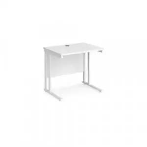 Maestro 25 straight desk 800mm x 600mm – white cantilever leg frame, white top