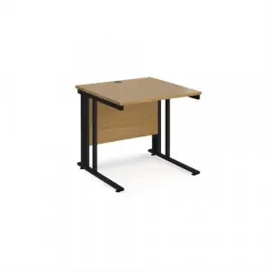 Maestro 25 straight desk 800mm x 800mm – black cable managed leg frame, oak top