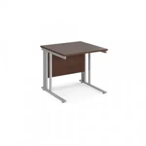 Maestro 25 straight desk 800mm x 800mm – silver cable managed leg frame, walnut top