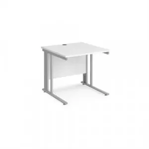 Maestro 25 straight desk 800mm x 800mm – silver cable managed leg frame, white top
