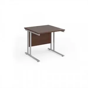 Maestro 25 straight desk 800mm x 800mm – silver cantilever leg frame, walnut top