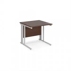 Maestro 25 straight desk 800mm x 800mm – white cable managed leg frame, walnut top