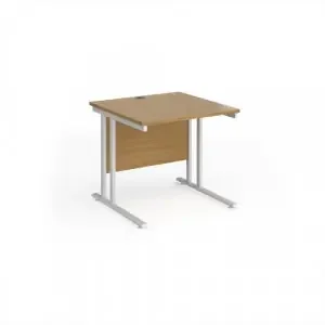 Maestro 25 straight desk 800mm x 800mm – white cantilever leg frame, oak top