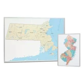 Map and Topography Custom Printed Whiteboard, 24″ x 18″, Non-Magnetic Wall Mounted, No Tray