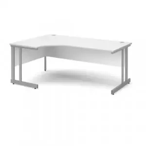 Momento left hand ergonomic desk 1800mm – silver cantilever frame, white top