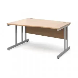 Momento left hand wave desk 1400mm – silver cantilever frame, beech top