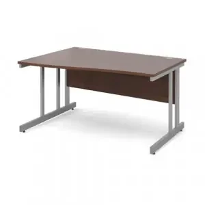 Momento left hand wave desk 1400mm – silver cantilever frame, walnut top