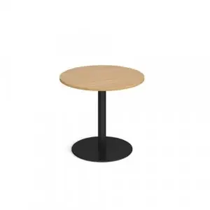 Monza circular dining table with flat round black base 800mm – oak