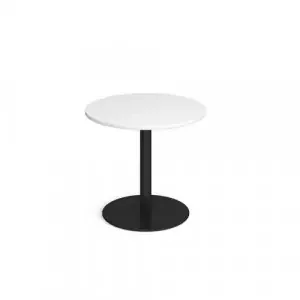 Monza circular dining table with flat round black base 800mm – white