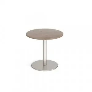 Monza circular dining table with flat round brushed steel base 800mm – Barcelona walnut