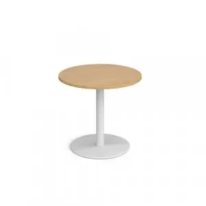 Monza circular dining table with flat round white base 800mm – oak