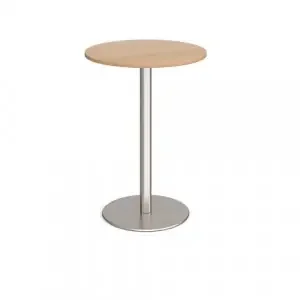 Monza circular poseur table with flat round brushed steel base 800mm – beech