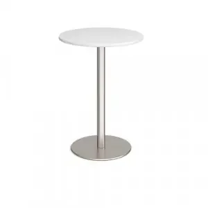Monza circular poseur table with flat round brushed steel base 800mm – white