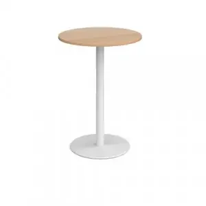 Monza circular poseur table with flat round white base 800mm – beech